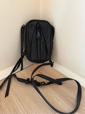 Aimee Kestenberg Black Leather Chain-Accent Crossbody